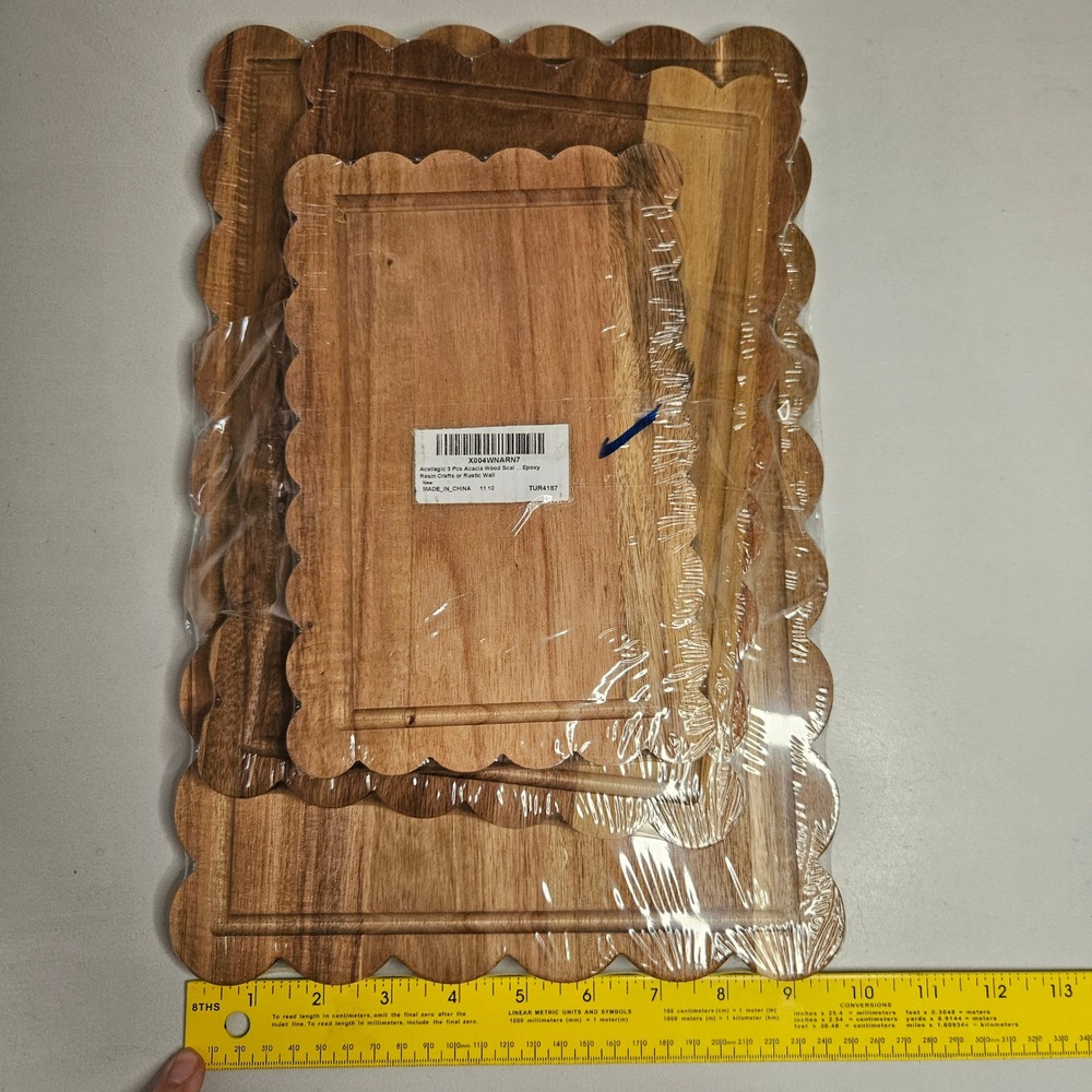 Acacia Wood Scalloped Cutting Boards Serving Trays Charcuterie Boards Set of 3